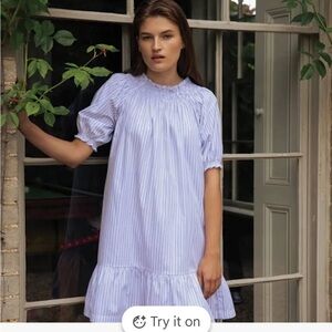 LAKE Veranda Elegant Powder Blue Striped Dress